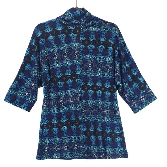 New Direction Blue Geo Print Cowl Neck Top Sz M NWT Preppy Casual Office Career - Picture 2 of 9